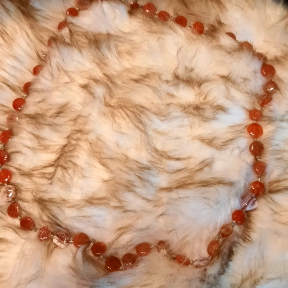 41 inch Crab Fire Agate necklace